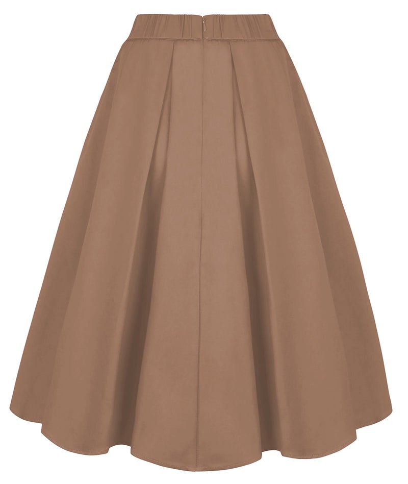 Tandisk A-Line Pleated Vintage Skirts with Pockets for Women Khaki S - Image 2